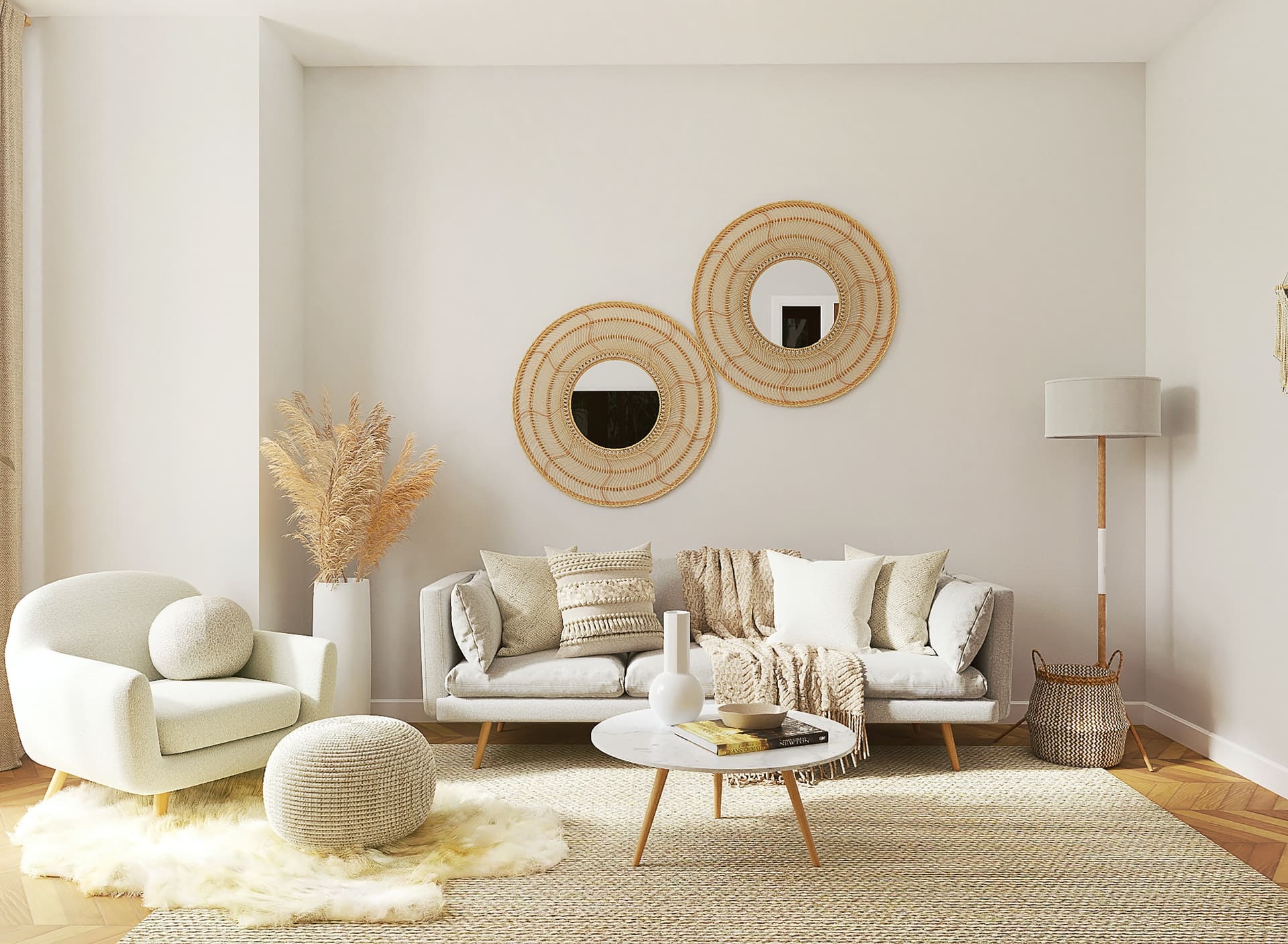 cream white furniture in an apartment living room